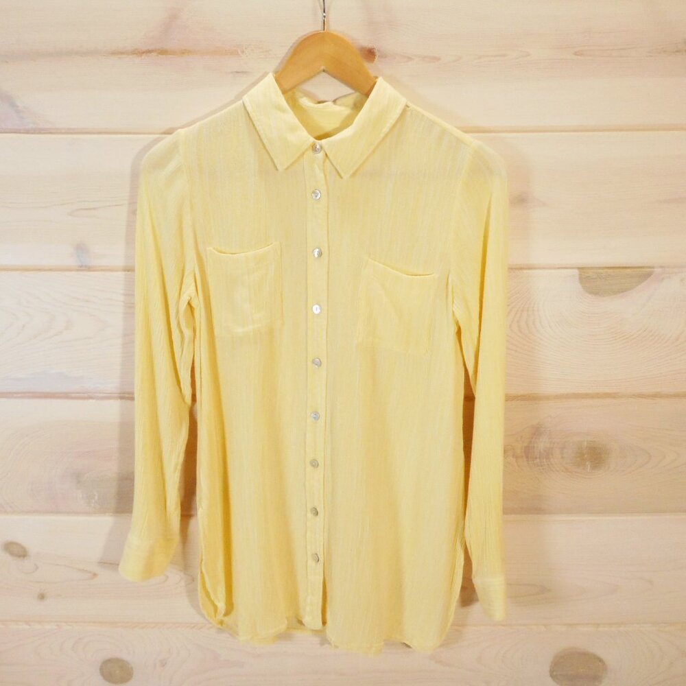 Soft Surroundings Seika Shirt Butter Yellow Crinkle Button Back Size XS / S